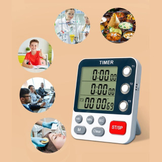 Кухонный таймер, цифровые кухонные таймеры, таймер для приготовления пищи, 3-канальный таймер обратного отсчета и вниз для громкой сигнализации для классной комнаты, ванной комнаты
