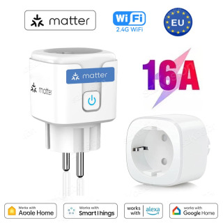 16A Matter EU Wi-Fi Умная розетка Бытовая техника Мини-умная вилка Адаптер Управление через приложение Таймер работает с HomeKit Siri Alexa Google