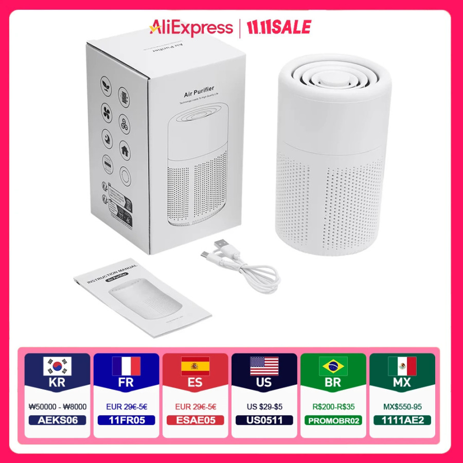 HEPA filtrli uy ofislari uchun portativ mini havo tozalagich - USB quvvatli uy havo tozalagich deodorizator