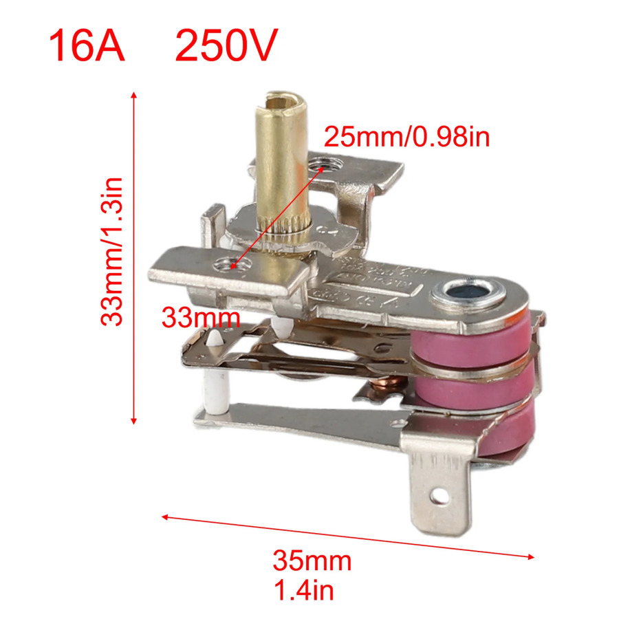 Isitish harorati kaliti Bimetal termostat 10A 16A AC 250V uy jihozlari, shu jumladan elektr dazmollar va pechlar uchun