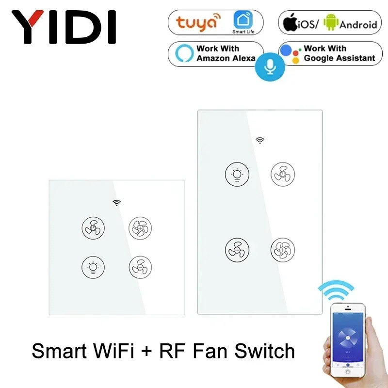 Smart Life WiFi RF Потолочный вентилятор Свет Настенный выключатель Умный пульт дистанционного управления Различное управление скоростью работает с Tuya Alexa Echo Google Home