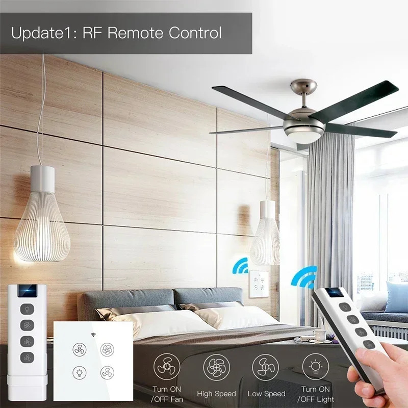 Smart Life WiFi RF Потолочный вентилятор Свет Настенный выключатель Умный пульт дистанционного управления Различное управление скоростью работает с Tuya Alexa Echo Google Home