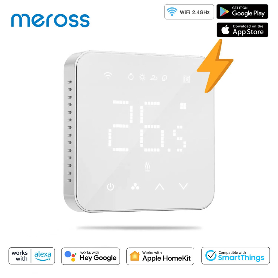 Yerdan isitish tizimi uchun Meross Smart Wi-Fi termostati, sensorli ekran, Apple HomeKit Siri Alexa Google Home bilan ishlaydi