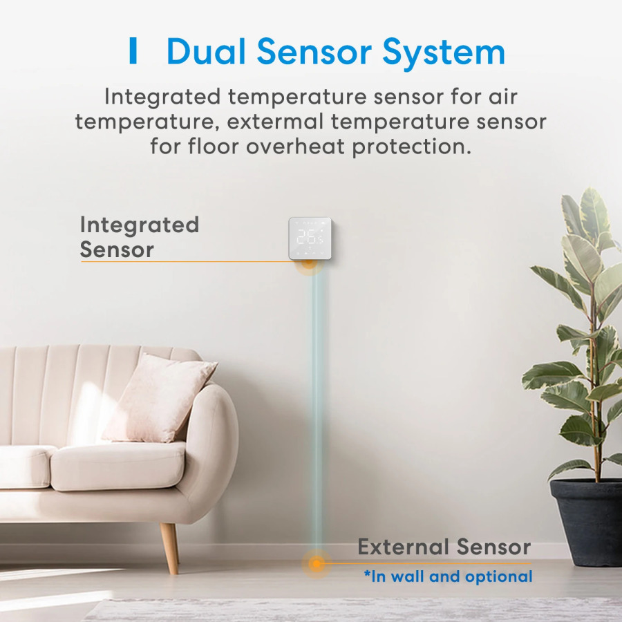 Yerdan isitish tizimi uchun Meross Smart Wi-Fi termostati, sensorli ekran, Apple HomeKit Siri Alexa Google Home bilan ishlaydi