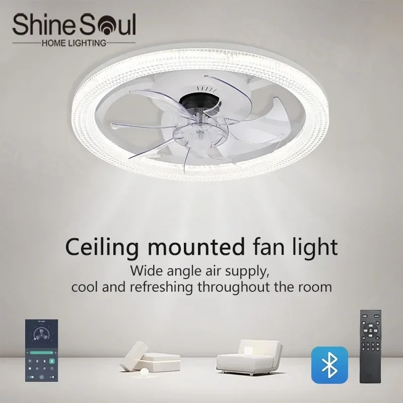 Zamonaviy yangi shift ventilyatori Smart APP masofadan boshqarish pulti Yashash xonasi yotoqxonasi ovqat xonasi uy yoritgichi uchun 6 tezlikli LED fan nuri