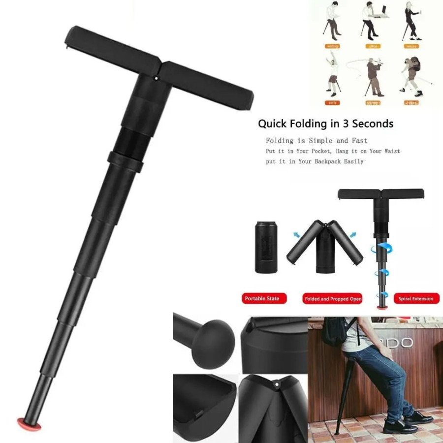 Portativ katlanadigan stul sovgʻalar qora plastik ixcham engil yuqori stul sozlanishi teleskopik metro stul