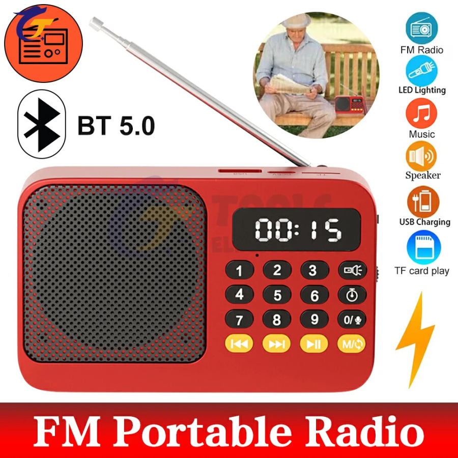 Компактное портативное радио перезаряжаемый FM TF USB BT музыкальный плеер с ЖК-дисплеем разъемом 3,5 мм и фонариком