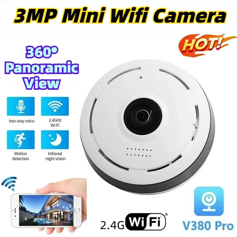 Миниатюрная Wi-Fi камера видеонаблюдения 360° °   IP-камеры с панорамным обзором и двусторонней голосовой связью, 3-мегапиксельные видеокамеры для видеонаблюдения и защиты дома