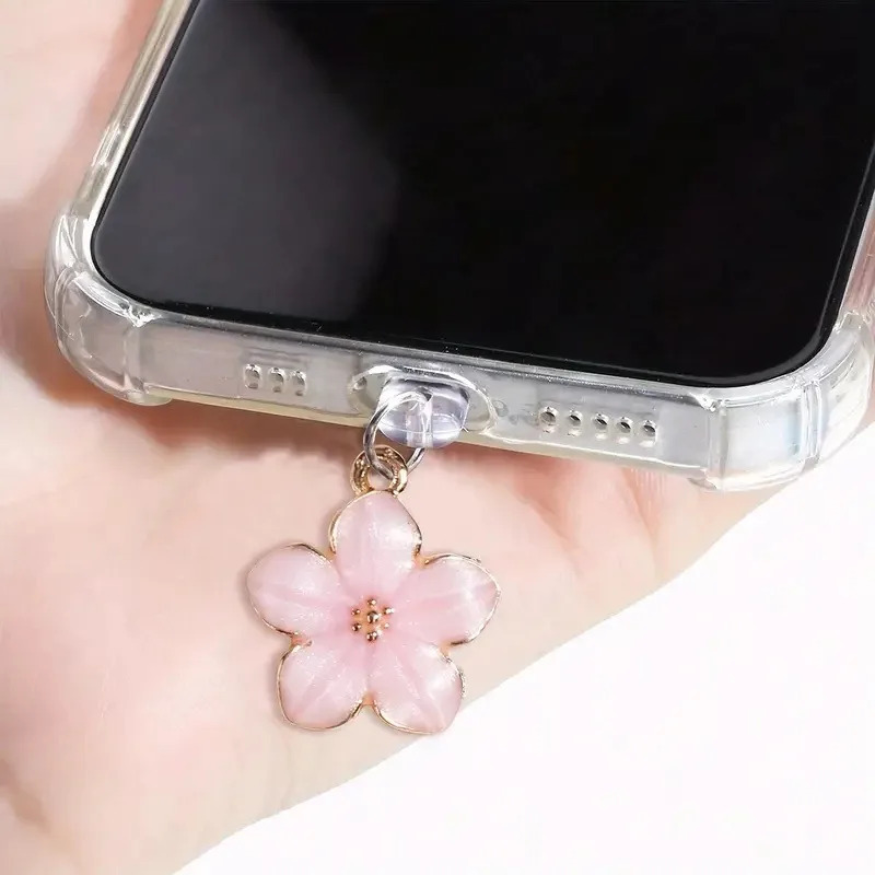 1 dona oddiy gullar telefon chang vilkasi aksessuarlari iPhone Samsung Type-C zaryadlovchi porti uchun osilgan marjon.