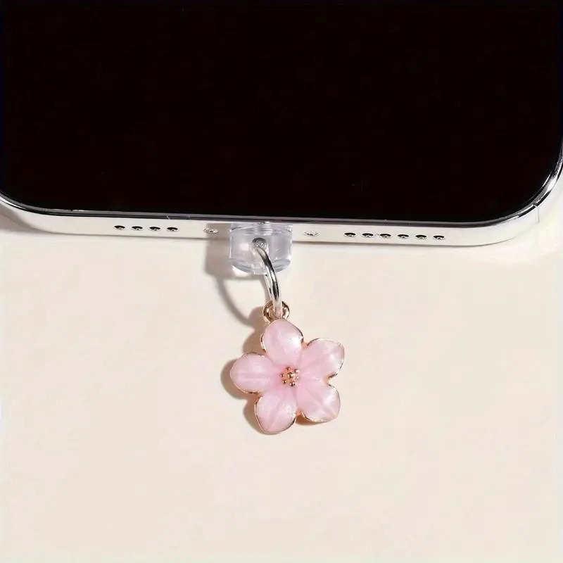 1 dona oddiy gullar telefon chang vilkasi aksessuarlari iPhone Samsung Type-C zaryadlovchi porti uchun osilgan marjon.