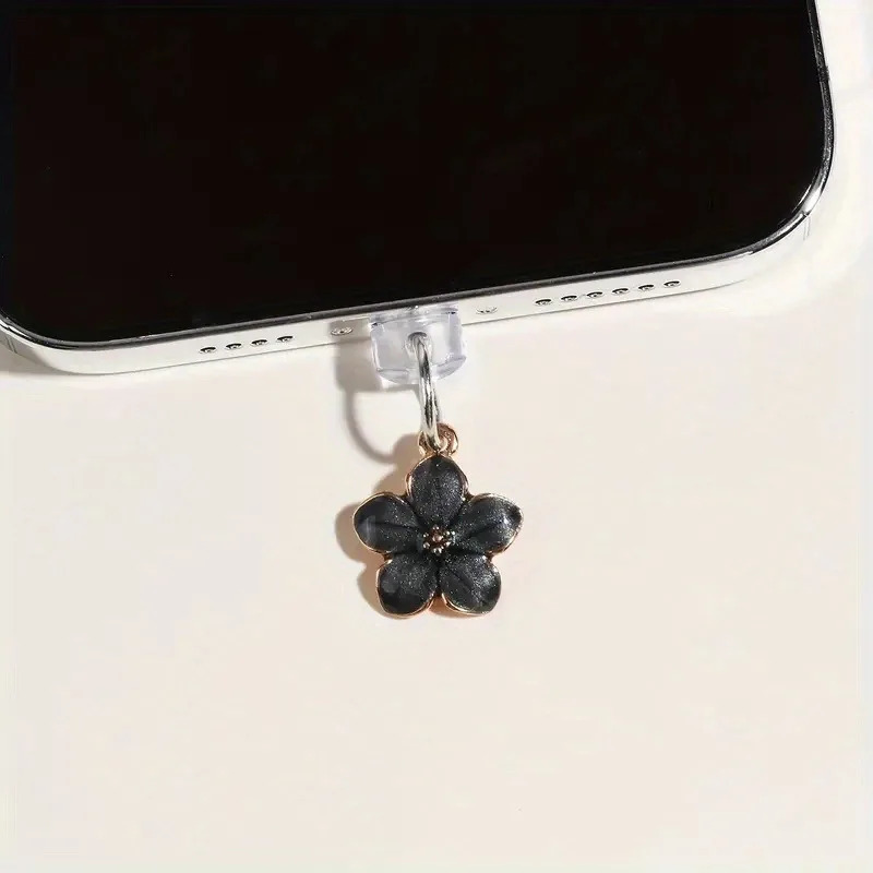 1 dona oddiy gullar telefon chang vilkasi aksessuarlari iPhone Samsung Type-C zaryadlovchi porti uchun osilgan marjon.