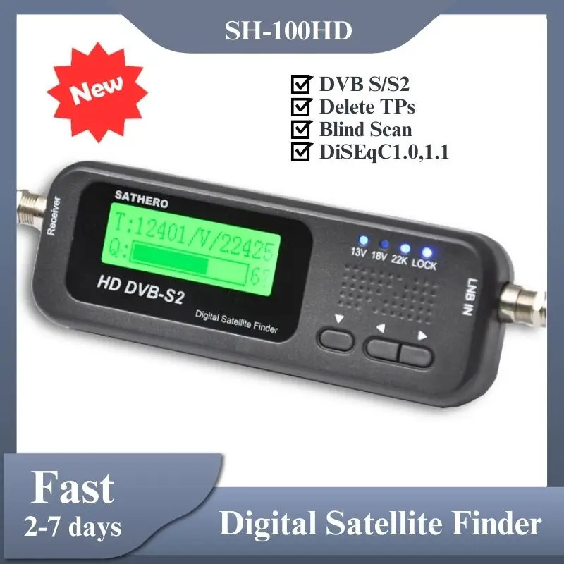Искатель сигнала Sathero NEW SH-100HD DVB S2, цифровой портативный прибор для поиска спутников, измеритель для бесплатных спутниковых программ.
