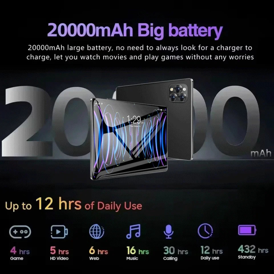 Yangi 2026 Android 14 Tablet 22GB+2TB 20000mAh Pad 15 Pro original planshet kompyuter 5G Dual SIM WiFi HD 4K Mi Tab