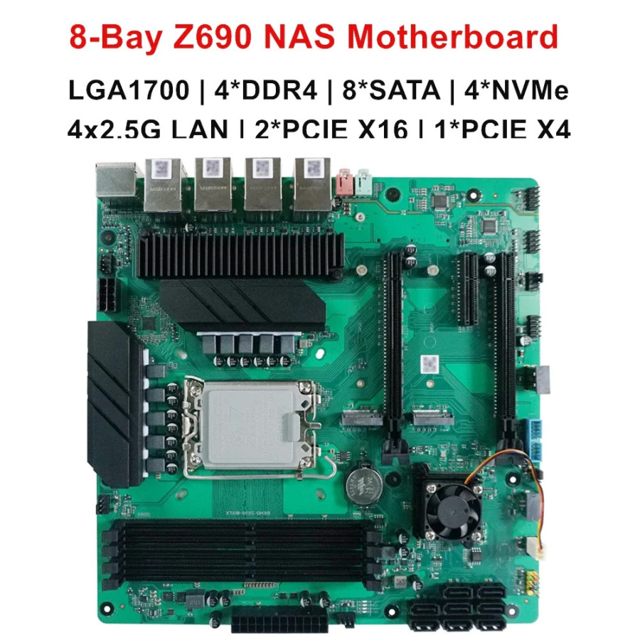 Материнская плата Topton 8-Bay Z690 NAS M-ATX LGA1700 для процессоров Intel 12-14-го поколения, 4xDDR4, 8xSATA, 4xNVMe, 4x2.5G LAN, 3xPCIE, серверная плата для фаервола