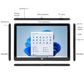 Новый планшетный ПК с Windows 11, 10.1 дюйма, Type-C, 4 ГБ DDR RAM, 64 ГБ ROM, 64-битный процессор Intel Atom N3350, Quad Core, двойная камера, 1920x1200 IPS, порт HD-MI.
