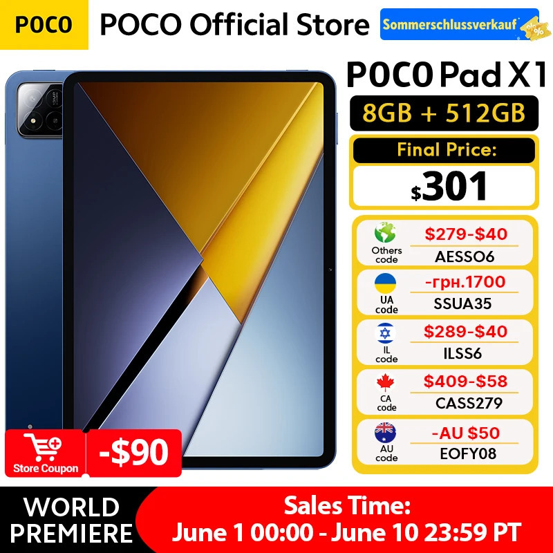 НОВЫЙ планшет POCO PAD X1, глобальная версия, 11,2 дюйма, 3,2 К, 144 Гц, дисплей для ухода за глазами, Snapdragon 7+ Gen 3 WIFI 6E, 8850 мАч, Pad PC