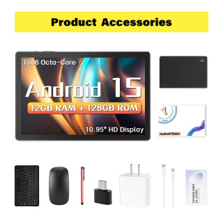10,95 dyuymli Android 15 planshet kompyuteri, 8000 mA/soat katta sigʻimli batareya, 12 GB RAM + 128 GB ROM, 512 Gb kengaytirilgan, sakkiz yadroli protsessor, GMS sertifikati черный США