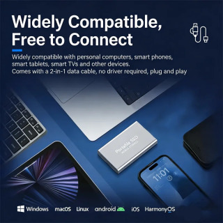 Внешний твердотельный накопитель 4 ТБ, портативный, USB-C, ударопрочный, для ежедневной работы в полевых условиях и хранения файлов