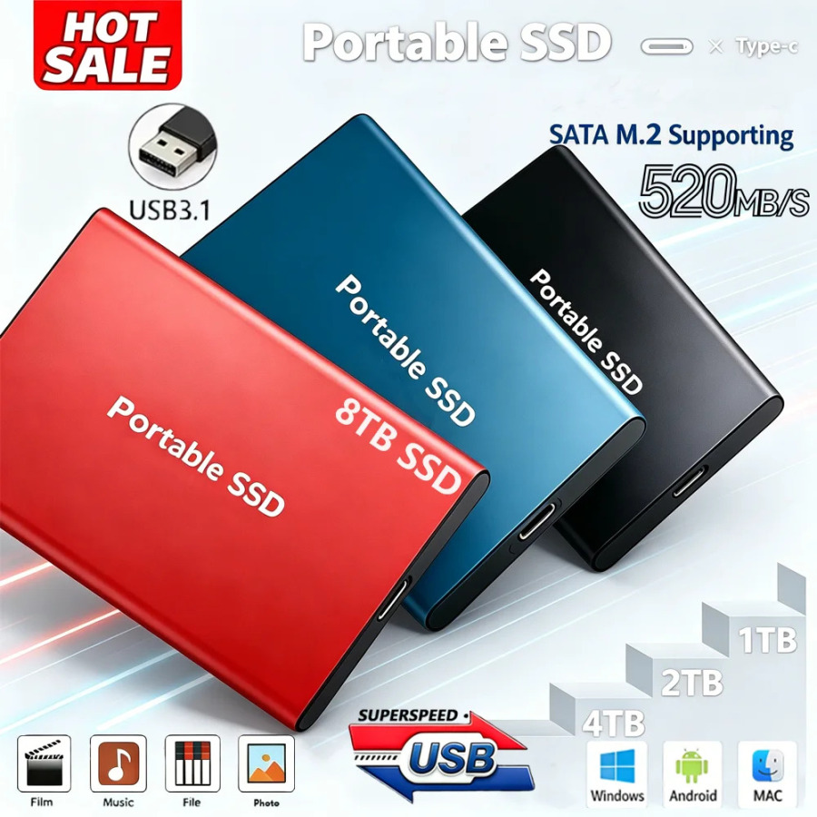 4TB USB-C tashqi portativ SSD tashqi makon, xom maʼlumotlar va hujjatlarni saqlash uchun zarbaga chidamli