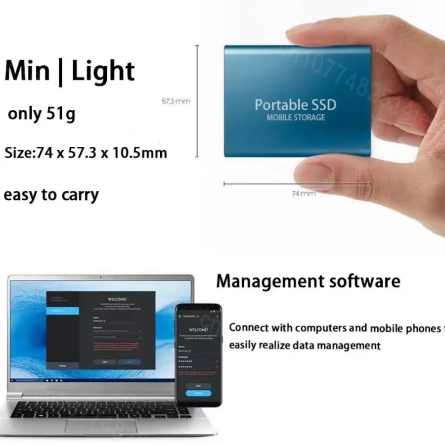 Внешний портативный SSD-накопитель 2 ТБ, 4 ТБ, 8 ТБ, USB 3.1 Type-C, твердотельный накопитель для Mac/ПК/ноутбуков/телефонов