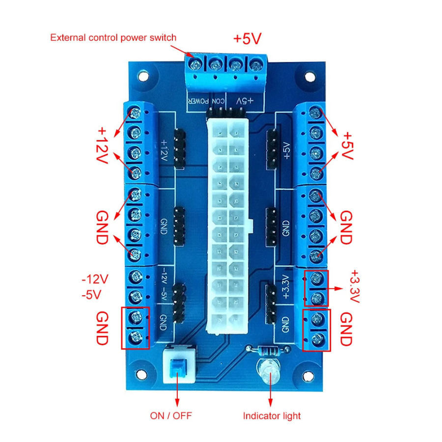 Pins ATX DC quvvat adapter platasi modulli adapter Quvvat blokirovkasi moduli plata adapteri DIY aksessuarlari