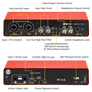 Kompyuterda yozib olish uchun AMIXSQ22 audio interfeysi bepul USB diskli tashqi ovoz kartasi PC Pro audio uskunasi uchun professional video