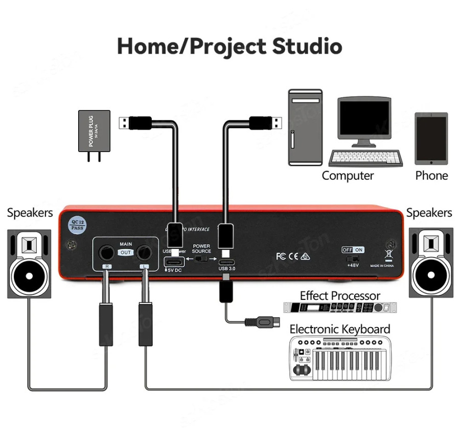 Kompyuterda yozib olish uchun AMIXSQ22 audio interfeysi bepul USB diskli tashqi ovoz kartasi PC Pro audio uskunasi uchun professional video