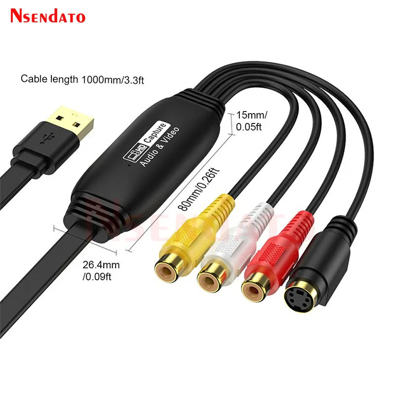 USB AV-рекордер для записи видео и аудио, 1080p 30 Гц, адаптер для захвата аудио и видео с VHS, TV, DVD, VCR, конвертер RCA в USB для Mac