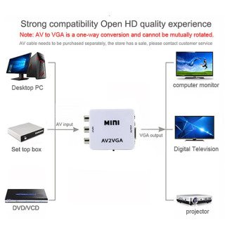 Переходник RCA в VGA 1080P AV в VGA Mini AV2VGA, видео преобразователь с 3,5 мм аудио AV2VGA /CVBS + аудио в ПК HDTV