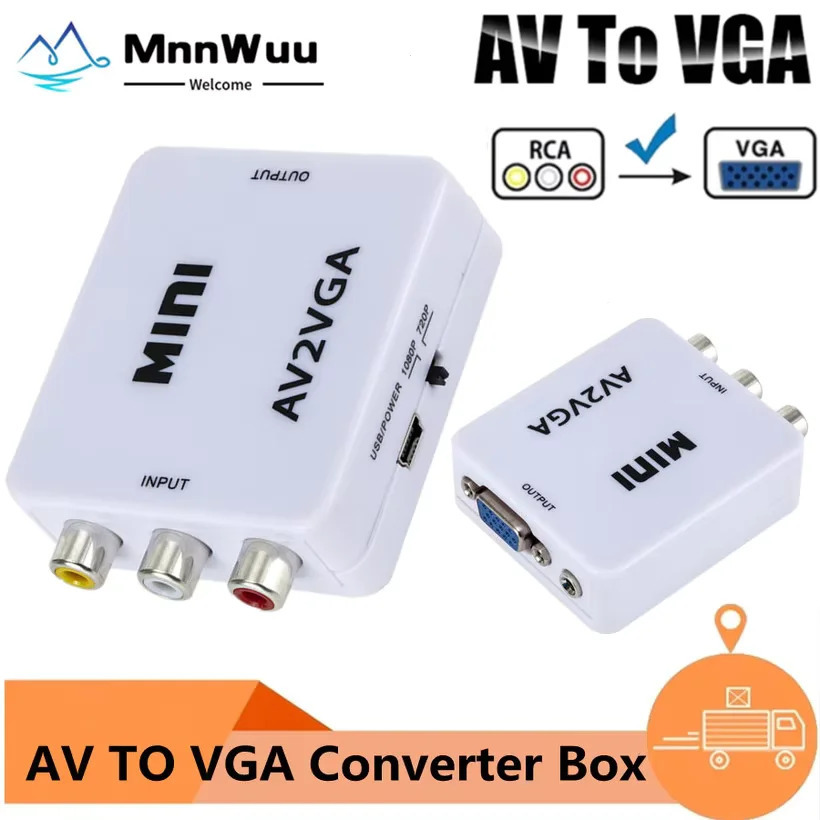 Переходник RCA в VGA 1080P AV в VGA Mini AV2VGA, видео преобразователь с 3,5 мм аудио AV2VGA /CVBS + аудио в ПК HDTV