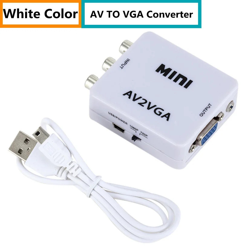 Переходник RCA в VGA 1080P AV в VGA Mini AV2VGA, видео преобразователь с 3,5 мм аудио AV2VGA /CVBS + аудио в ПК HDTV