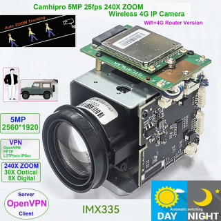 Camhi 5MP 240X ZOOM 4G Беспроводная IP-камера с автоматическим зумом и отслеживанием гуманоидов IMX 335 Беспроводная точка доступа DV-рекордер SD 4G SIM