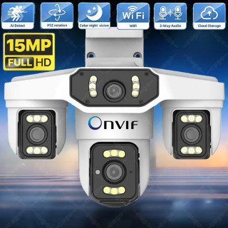 8K 15MP WiFi CCTV kamerasi Uch ekranli tashqi toʻrtta linzali AI insonni aniqlash uchun suv oʻtkazmaydigan IP xavfsizlik kamerasi Onvif Yoosee
