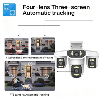 8K 15MP WiFi CCTV kamerasi Uch ekranli tashqi toʻrtta linzali AI insonni aniqlash uchun suv oʻtkazmaydigan IP xavfsizlik kamerasi Onvif Yoosee