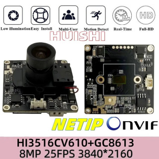 4K HI3516CV610+GC8613 25 kadrli IP kamera moduli infraqizil filtrli, M12 linzali, 8MP (3840*2160), past yorugʻlik, ONVIF, harakatni aniqlash, P2P, radiator