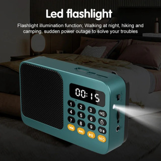 Портативный FM-радиоприемник С LED-дисплеем, USB, TF, MP3-плеером, Встроенным Динамиком, Фонариком, Перезаряжаемый