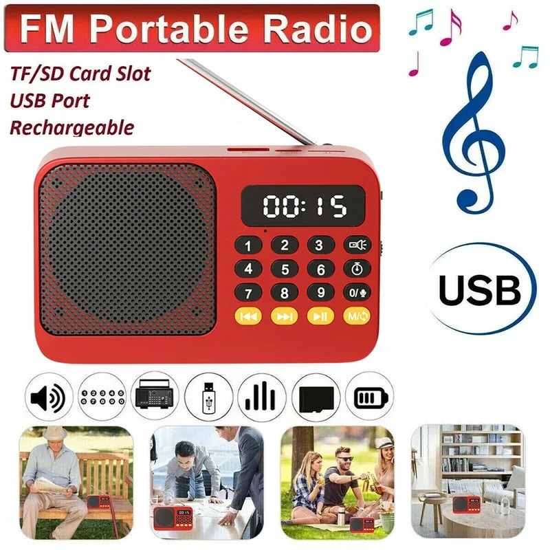 Портативный FM-радиоприемник С LED-дисплеем, USB, TF, MP3-плеером, Встроенным Динамиком, Фонариком, Перезаряжаемый