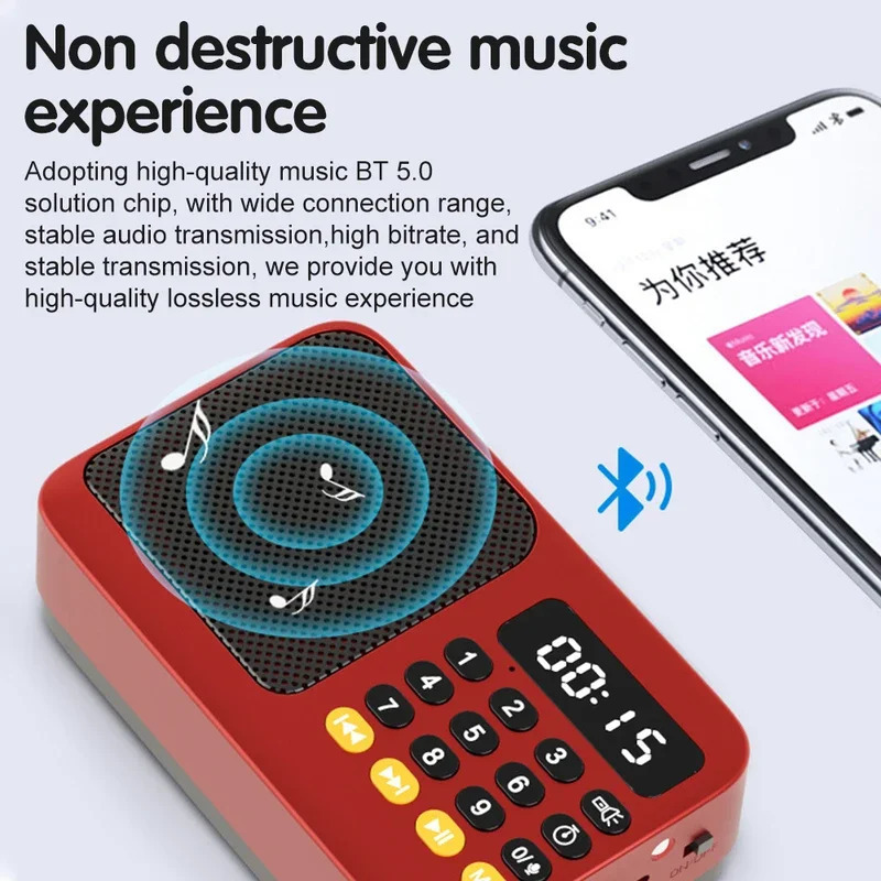 Портативный FM-радиоприемник С LED-дисплеем, USB, TF, MP3-плеером, Встроенным Динамиком, Фонариком, Перезаряжаемый