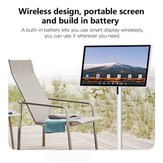 Портативный ЖК-телевизор 24 дюйма FHD IPS с сенсорным экраном, Smart TV на Android 12, мини-телевизор с Wi-Fi и USB-портом, на колесиках