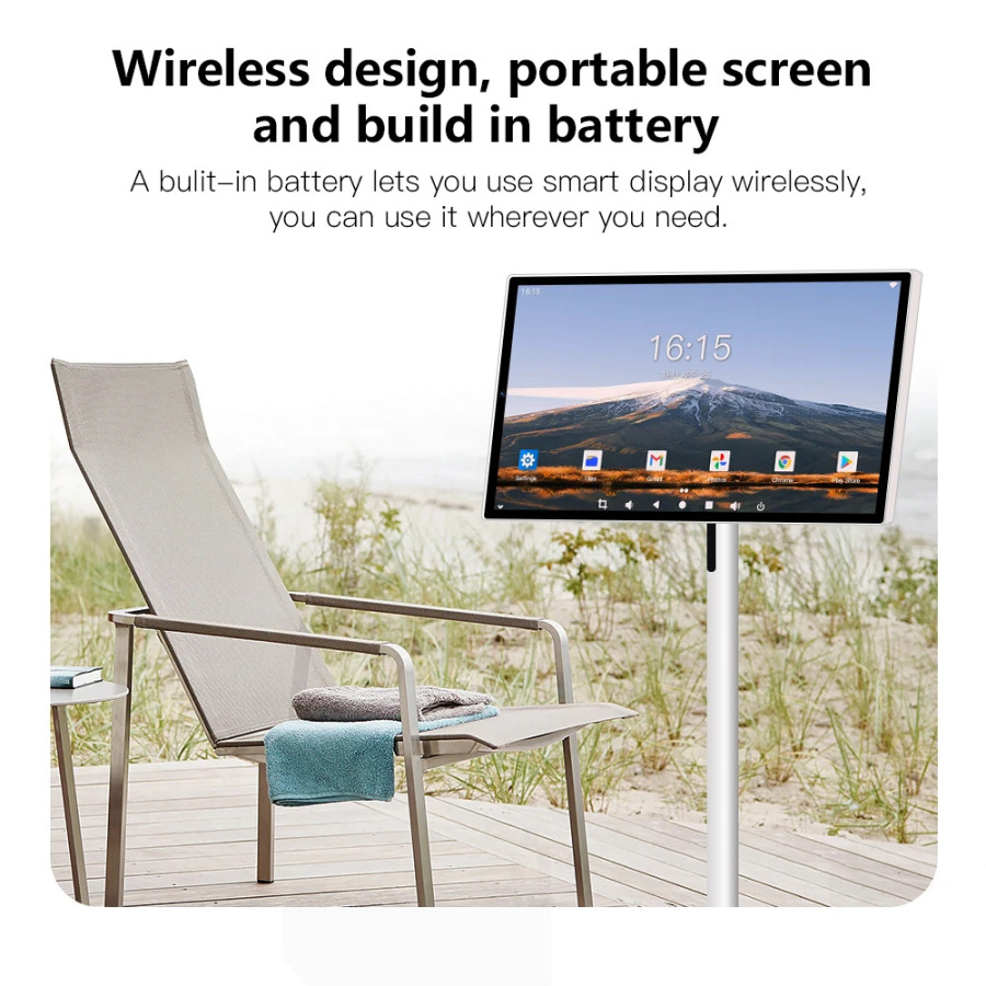 Портативный ЖК-телевизор 24 дюйма FHD IPS с сенсорным экраном, Smart TV на Android 12, мини-телевизор с Wi-Fi и USB-портом, на колесиках