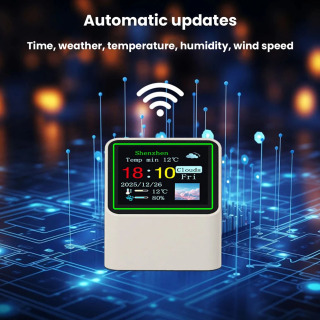 Маленькая портативная умная Wi-Fi метеостанция с дисплеем: температура, влажность, время, будильник, настольное украшение STV08