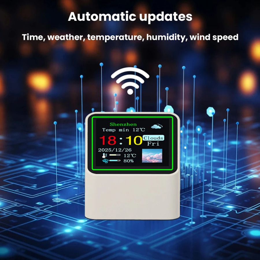 Маленькая портативная умная Wi-Fi метеостанция с дисплеем: температура, влажность, время, будильник, настольное украшение STV08
