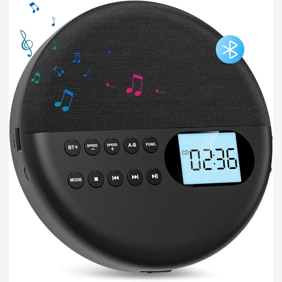 Портативный CD-плеер, двусторонний Bluetooth 5,0, встроенный динамик, HIFI CD, музыка, Walkman ASP, перезаряжаемый USB, воспроизведение без потерь