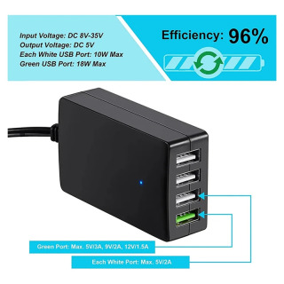 12V/24V dan 5V gacha 4-portli USB zaryadlovchi koʻp portli adapterli batareya qisqichi bilan portativ doimiy toʻgʻridan-toʻgʻri boshqa smartfonlar va planshetlar