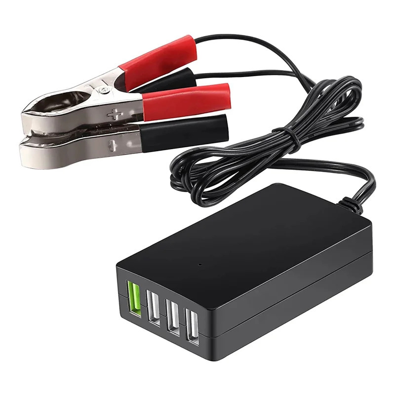 12V/24V dan 5V gacha 4-portli USB zaryadlovchi koʻp portli adapterli batareya qisqichi bilan portativ doimiy toʻgʻridan-toʻgʻri boshqa smartfonlar va planshetlar