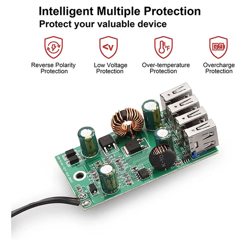 12V/24V dan 5V gacha 4-portli USB zaryadlovchi koʻp portli adapterli batareya qisqichi bilan portativ doimiy toʻgʻridan-toʻgʻri boshqa smartfonlar va planshetlar