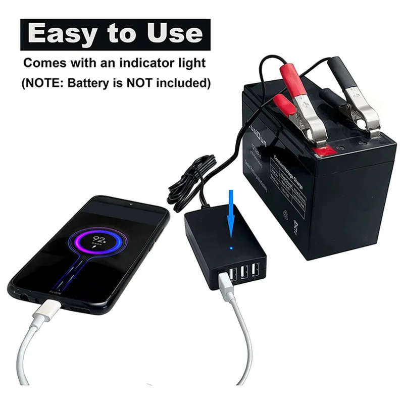 12V/24V dan 5V gacha 4-portli USB zaryadlovchi koʻp portli adapterli batareya qisqichi bilan portativ doimiy toʻgʻridan-toʻgʻri boshqa smartfonlar va planshetlar