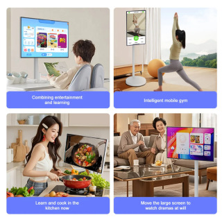 Mahalliy Portativ Smart televizorlar 21,5/23,8/27/32 dyuymli Android LED LCD displey Oʻrnatilgan batareyali kamera Sensorli ekranli gʻildiraklar Oq