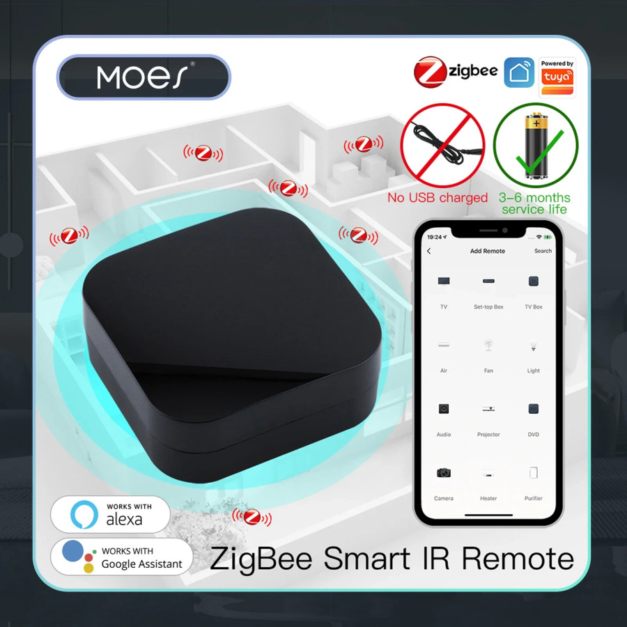 MOES Tuya ZigBee Smart ИК-пульт дистанционного управления Универсальный инфракрасный пульт дистанционного управления для умного дома работает с Alexa Google Home