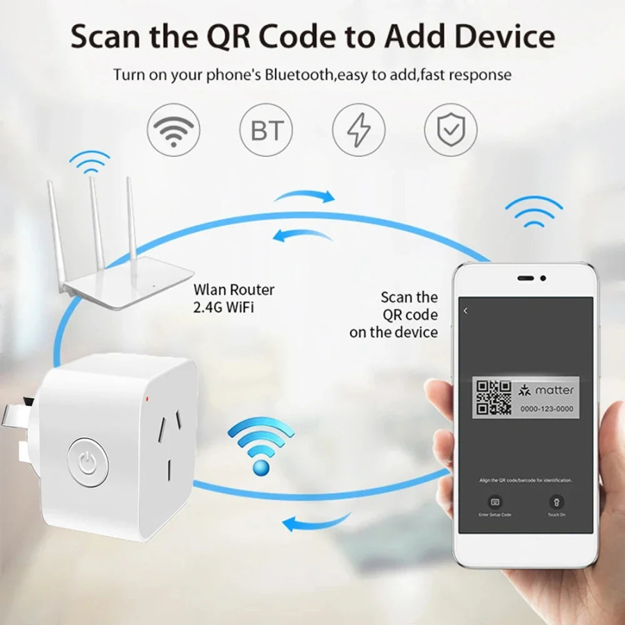 Matter Smart Plug AU Умная розетка Домашняя розетка Приложение Дистанционное управление 2,4G Wi-Fi Поддержка только Apple HomeKit Alexa Google Home